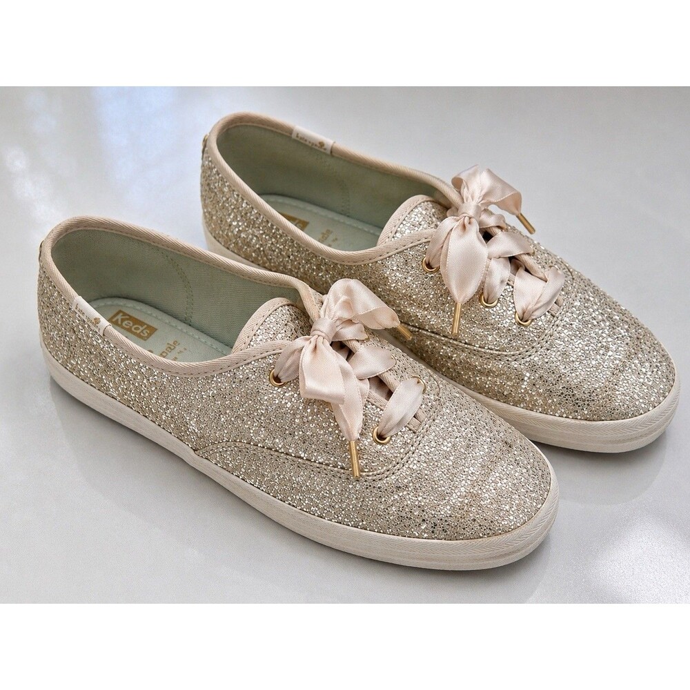 Kate Spade Keds Glitter Sneakers Champagne Lace Up Shoes Women’s 9 US